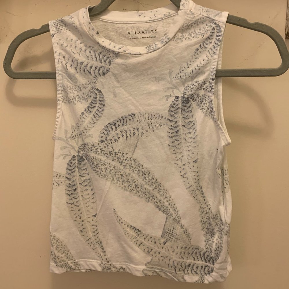 All Saints white printed crop tank